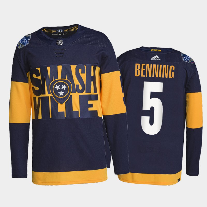 Adidas Predators #5 Matt Benning Men's 2022 Stadium Series Authentic NHL Jersey - Navy