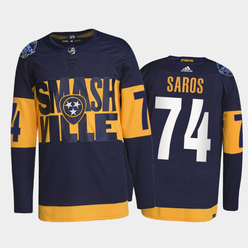 Adidas Predators #74 Juuse Saros Men's 2022 Stadium Series Authentic NHL Jersey - Navy