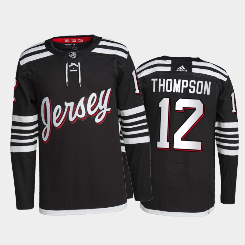 Adidas Devils #12 Tyce Thompson Men's 2021-22 Alternate Authentic NHL Jersey - Black