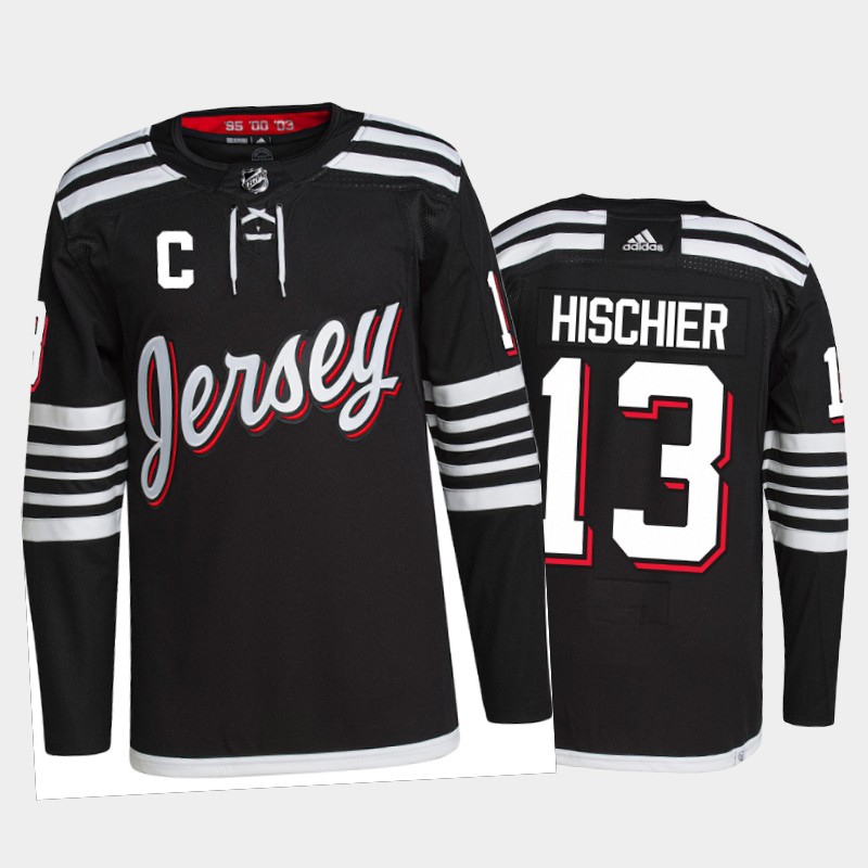 Adidas Devils #13 Nico Hischier Men's 2021-22 Alternate Authentic NHL Jersey - Black