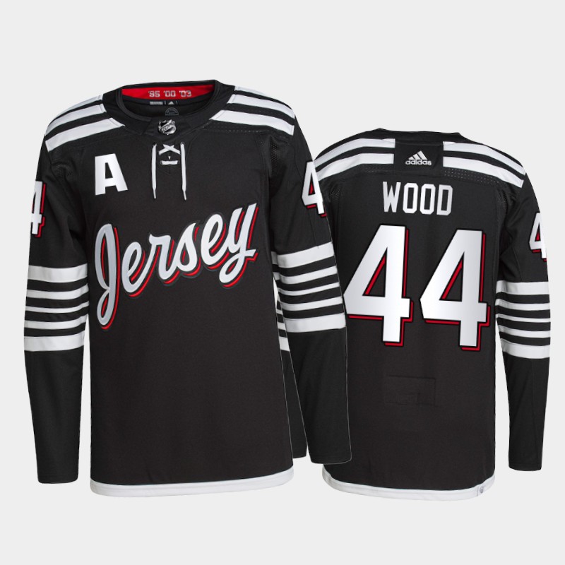 Adidas Devils #44 Miles Wood Men's 2021-22 Alternate Authentic NHL Jersey - Black