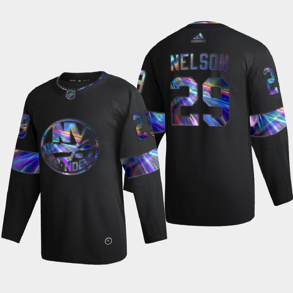 New York Islanders #29 Brock Nelson Men's Nike Iridescent Holographic Collection MLB Jersey - Black