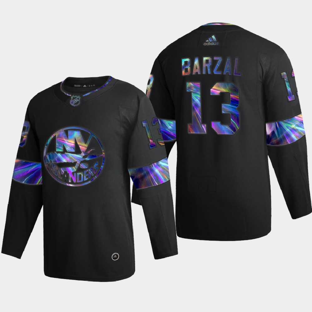 New York Islanders #13 Mathew Barzal Men's Nike Iridescent Holographic Collection MLB Jersey - Black