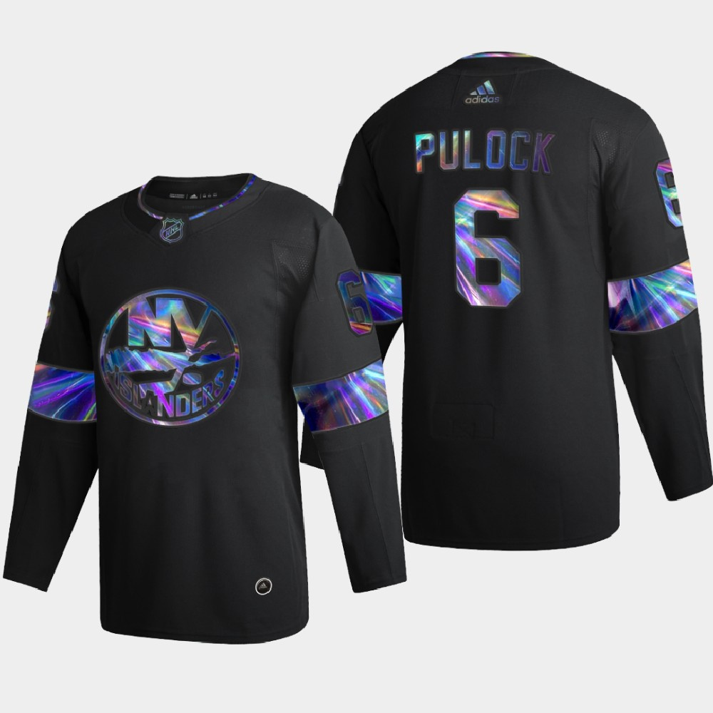 New York Islanders #6 Ryan Pulock Men's Nike Iridescent Holographic Collection MLB Jersey - Black