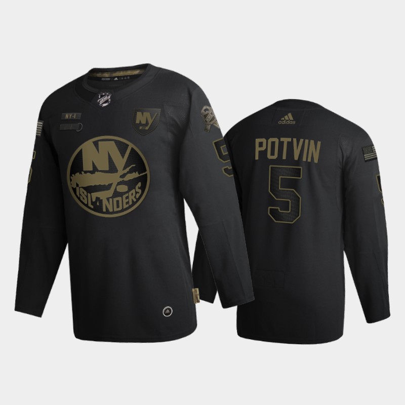 New York Islanders #5 Denis Potvin Men's Adidas 2020 Veterans Day Authentic NHL Jersey - Black