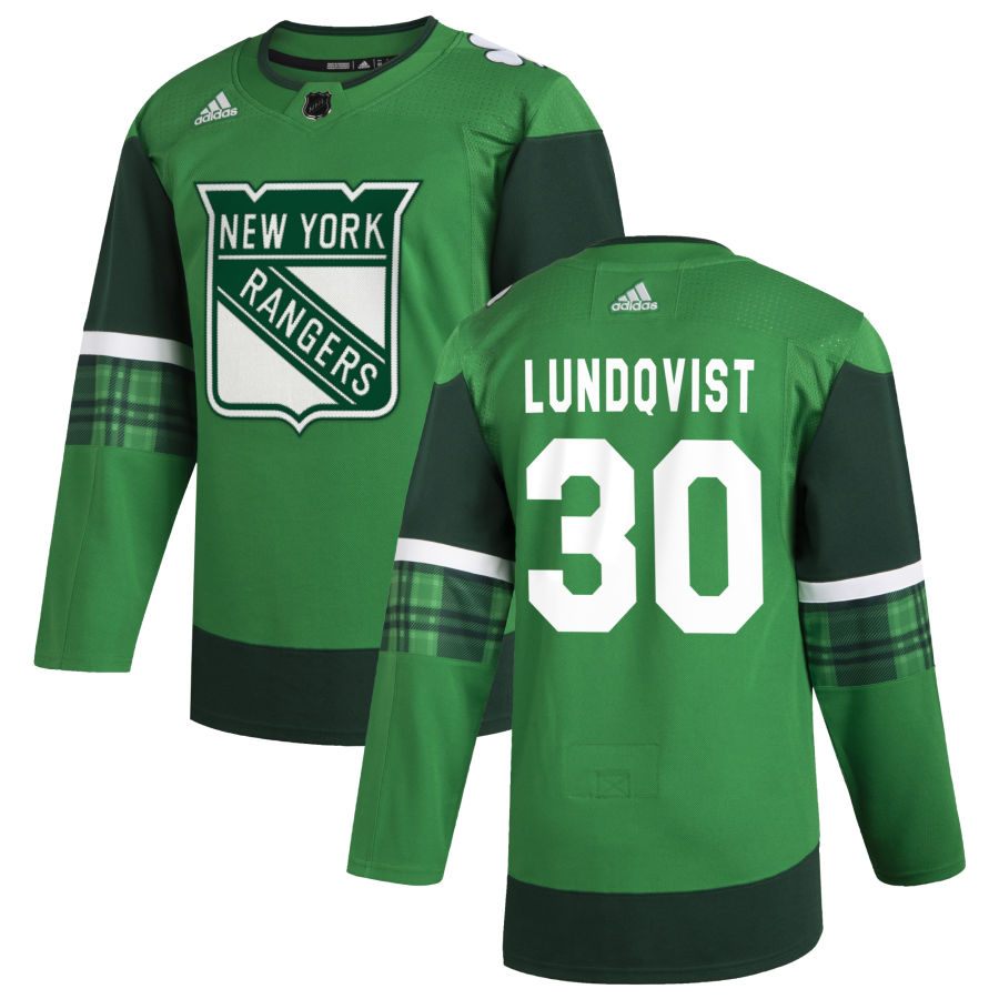 New York Rangers #30 Henrik Lundqvist Men's Adidas 2020 St. Patrick's Day Stitched NHL Jersey Green.jpg.jpg