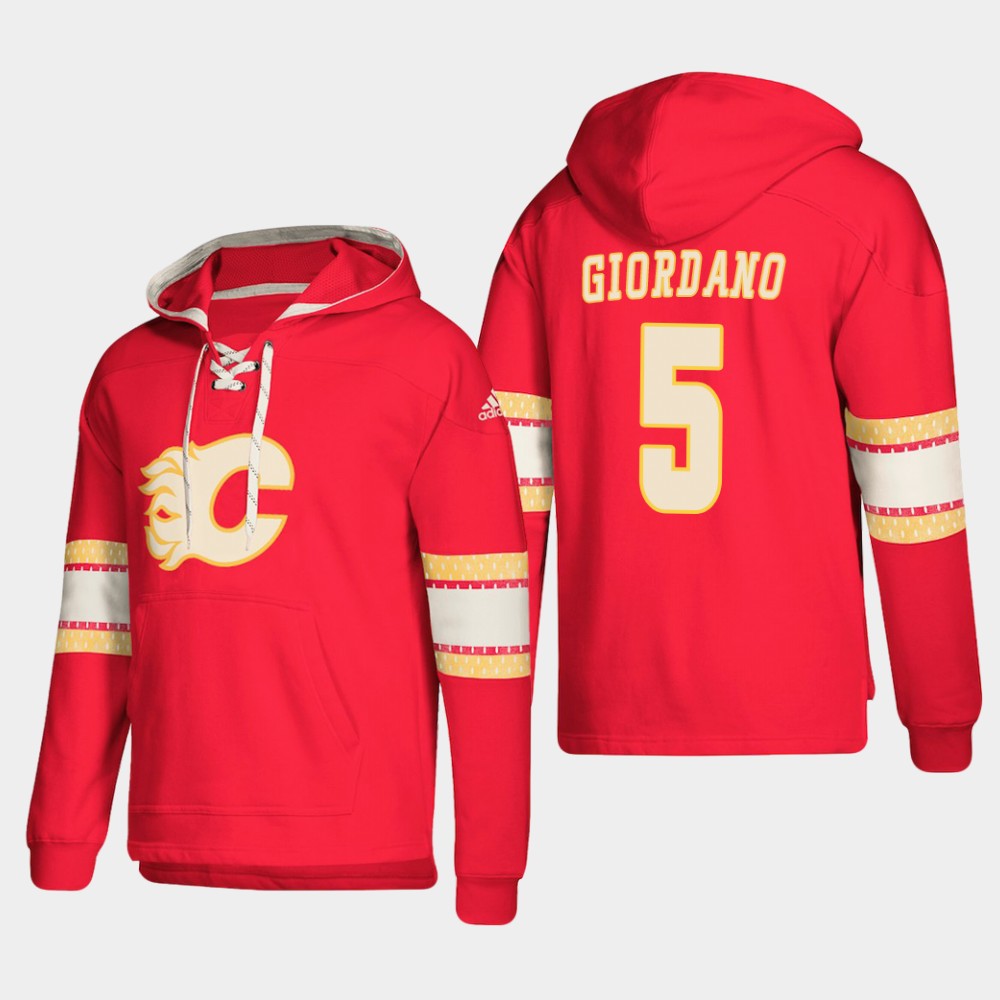 Calgary Flames #5 Mark Giordano Red adidas Lace-Up Pullover Hoodie