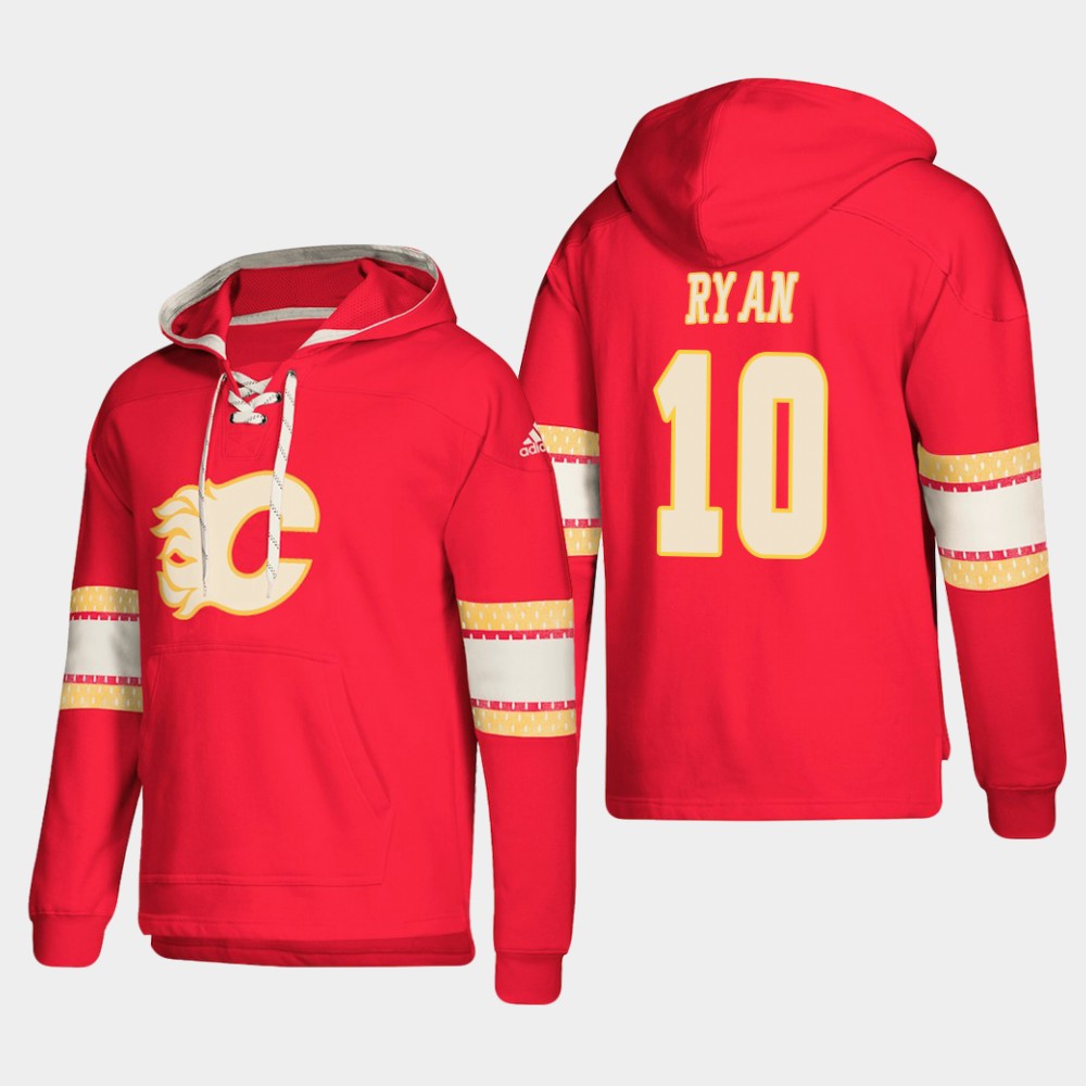 Calgary Flames #10 Derek Ryan Red adidas Lace-Up Pullover Hoodie