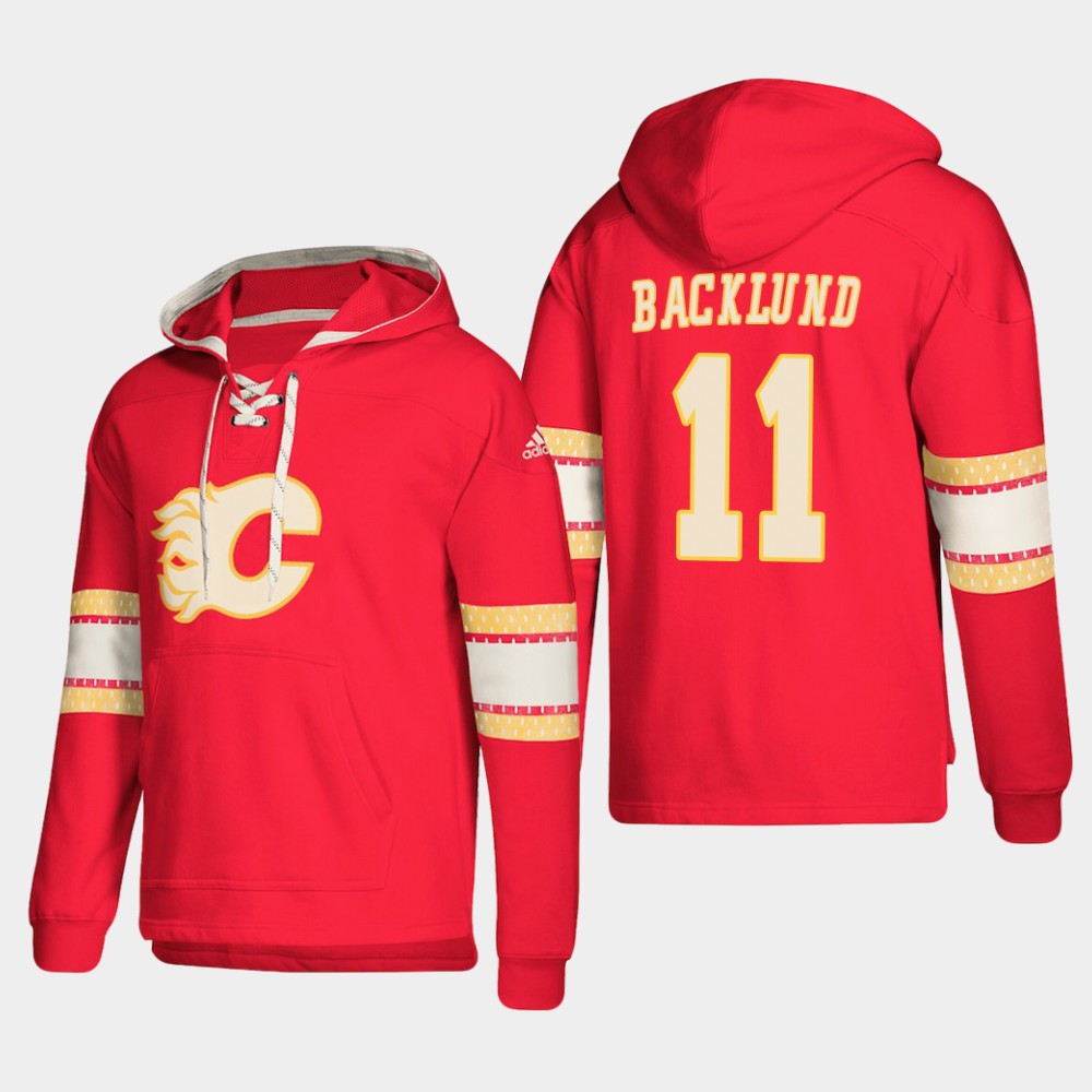 Calgary Flames #11 Mikael Backlund Red adidas Lace-Up Pullover Hoodie