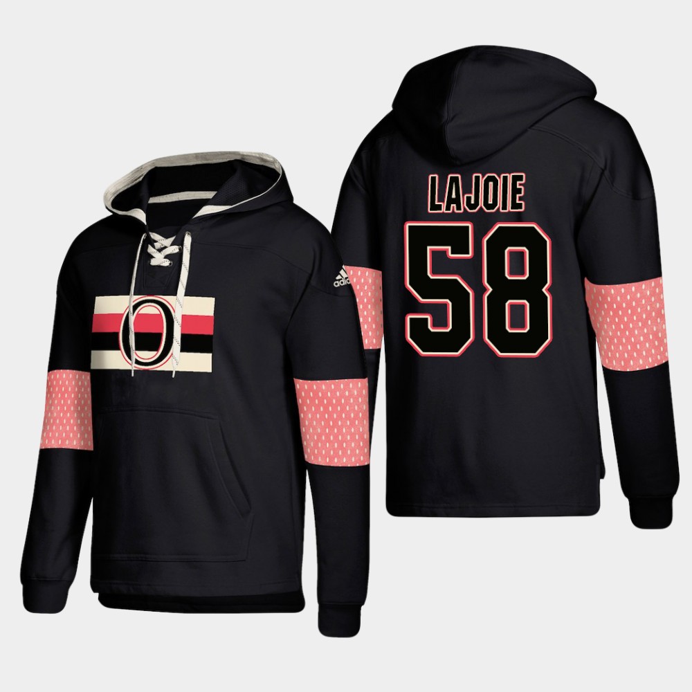 Ottawa Senators #58 Maxime Lajoie Black adidas Lace-Up Pullover Hoodie