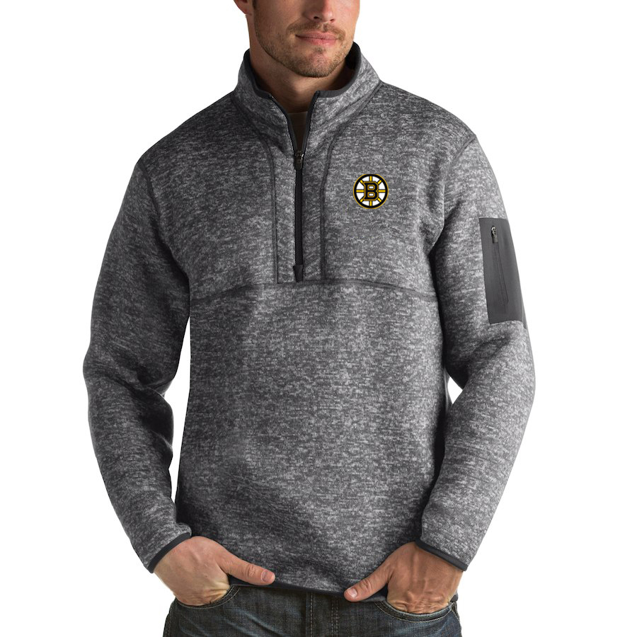 Boston Bruins Antigua Fortune Quarter-Zip Pullover Jacket Black