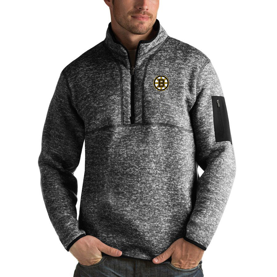 Boston Bruins Antigua Fortune Quarter-Zip Pullover Jacket Charcoal