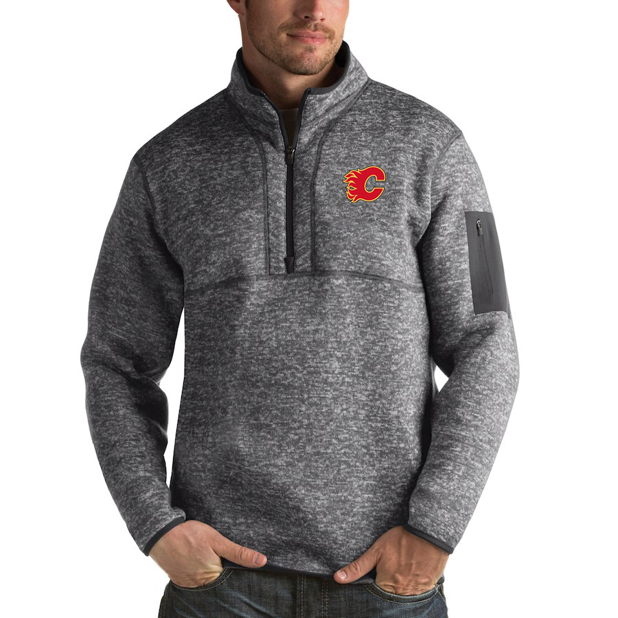 Calgary Flames Antigua Fortune Quarter-Zip Pullover Jacket Black