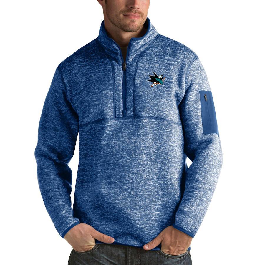 San Jose Sharks Antigua Fortune Quarter-Zip Pullover Jacket Blue