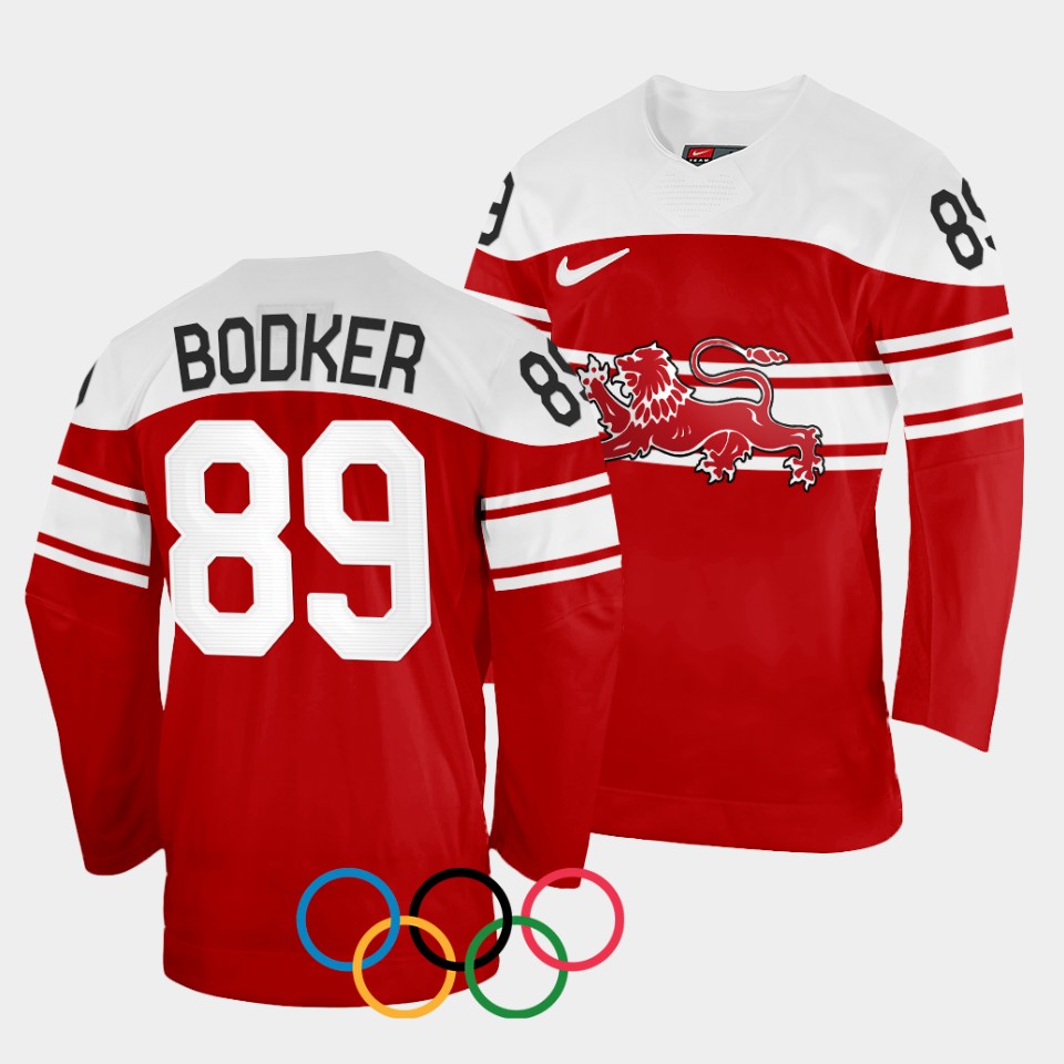 Denmark Hockey #89 Mikkel Bodker Men's 2022 Winter Olympics Away Jersey - Red