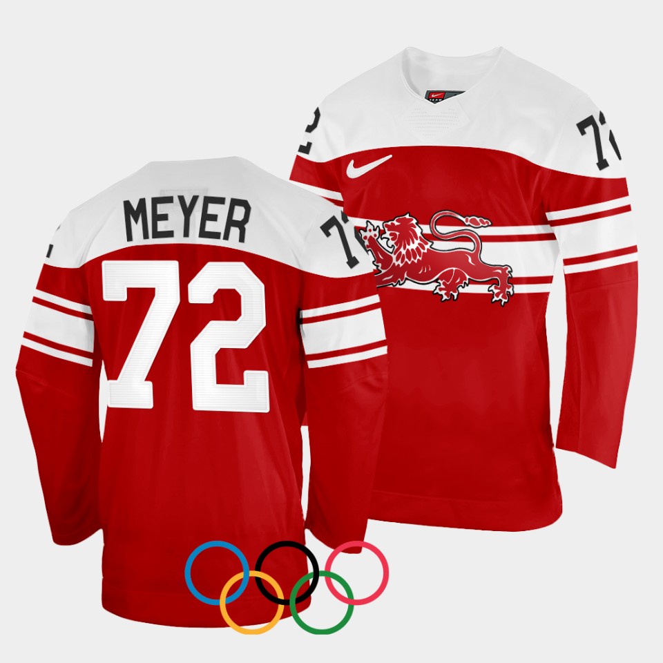 Denmark Hockey #72 Nicolai Meyern Men's 2022 Winter Olympics Away Jersey - Red