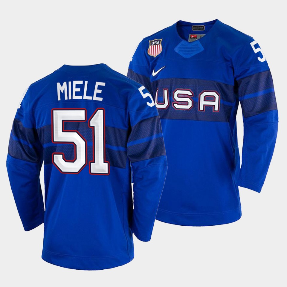 USA Hockey #51 Andy Miele Men's 2022 Beijing Winter Olympic Alternate Jersey - Blue