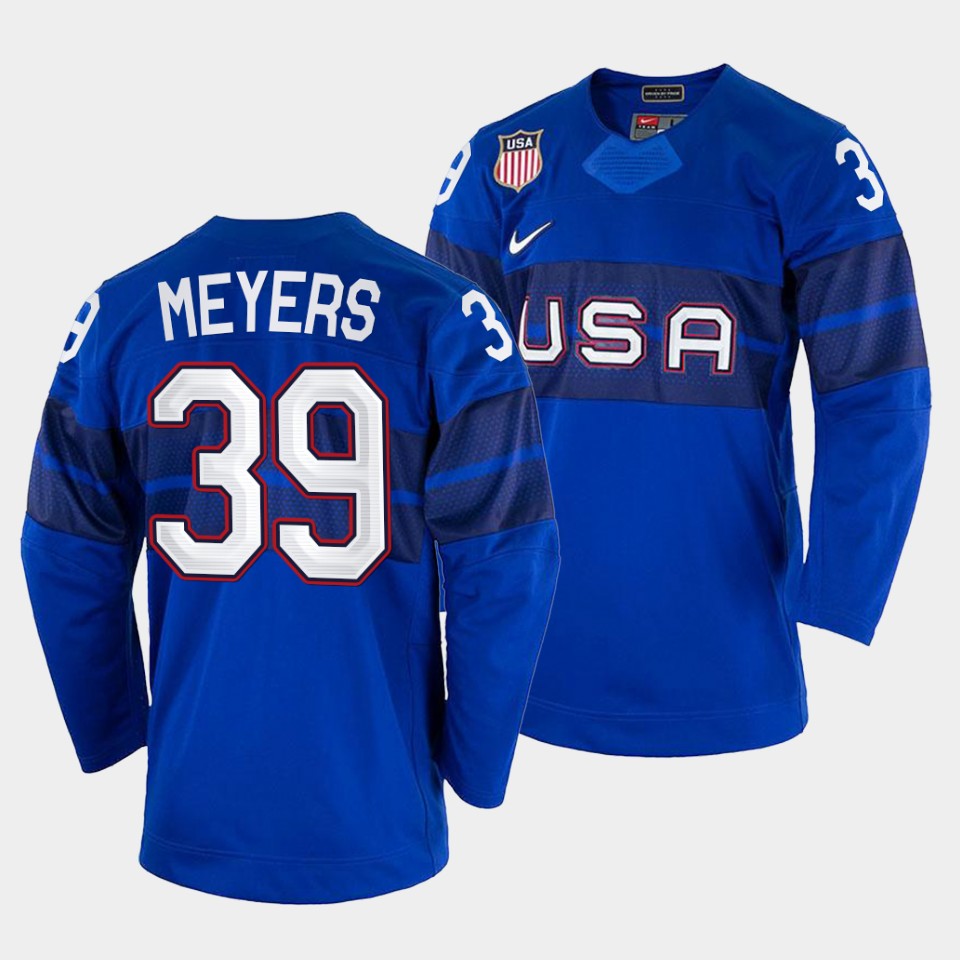 USA Hockey #39 Ben Meyers Men's 2022 Beijing Winter Olympic Alternate Jersey - Blue