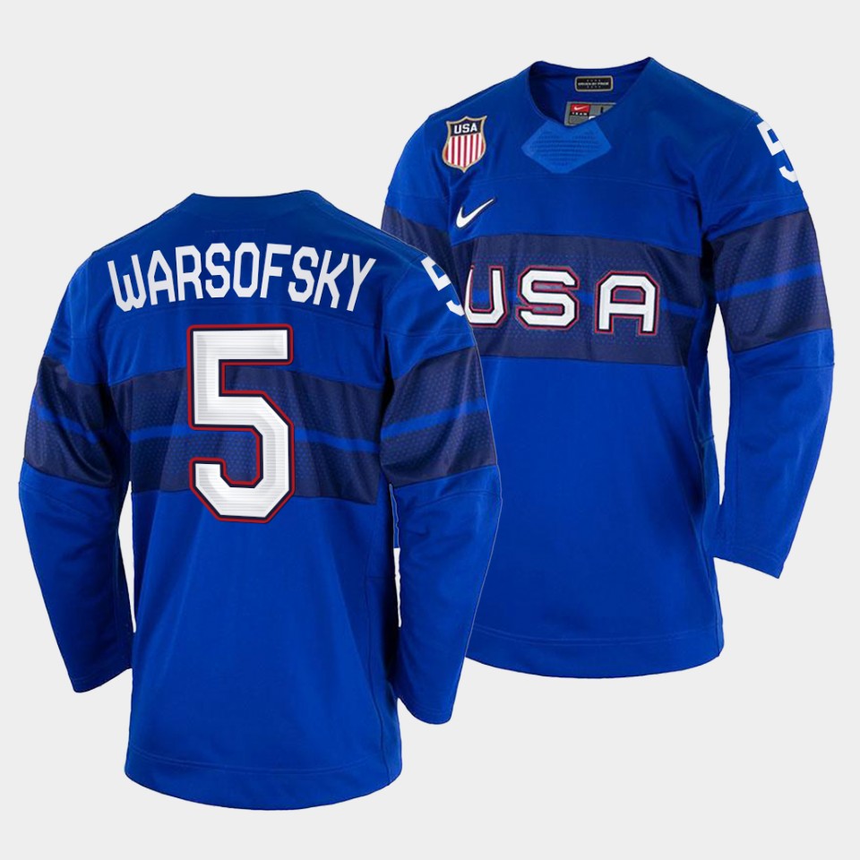 USA Hockey #5 David Warsofsky Men's 2022 Beijing Winter Olympic Alternate Jersey - Blue