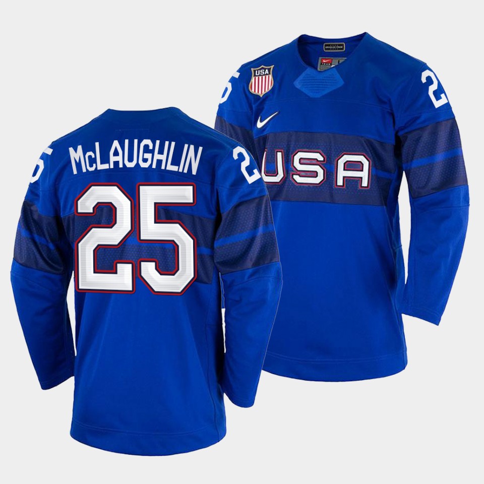 USA Hockey #25 Marc Mclaughlin Men's 2022 Beijing Winter Olympic Alternate Jersey - Blue