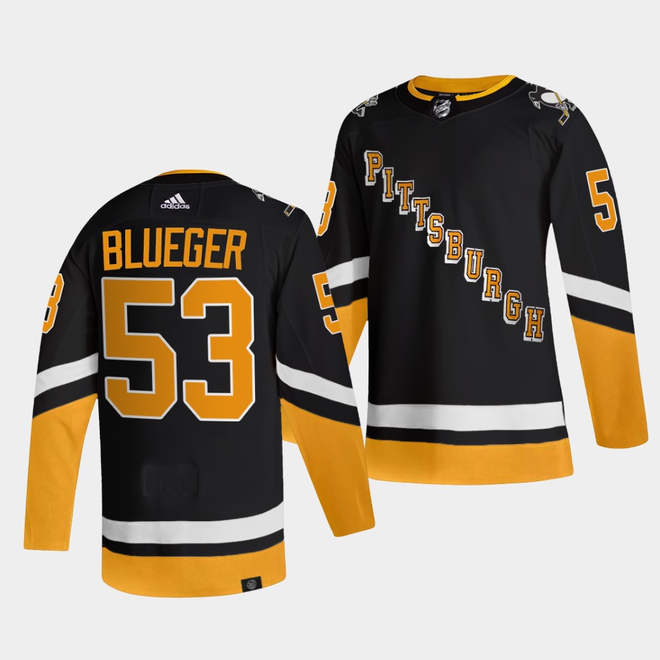 Adidas Penguins #53 Teddy Blueger Men's 2021-22 Alternate Authentic NHL Jersey - Black