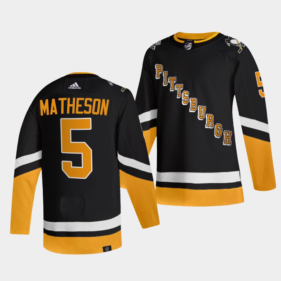 Adidas Penguins #5 Mike Matheson Men's 2021-22 Alternate Authentic NHL Jersey - Black