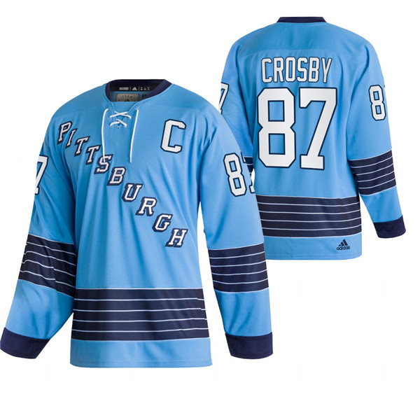 Pittsburgh Penguins #87 Sidney Crosby Adidas Men's NHL Light Blue Team Classics Authentic Jersey