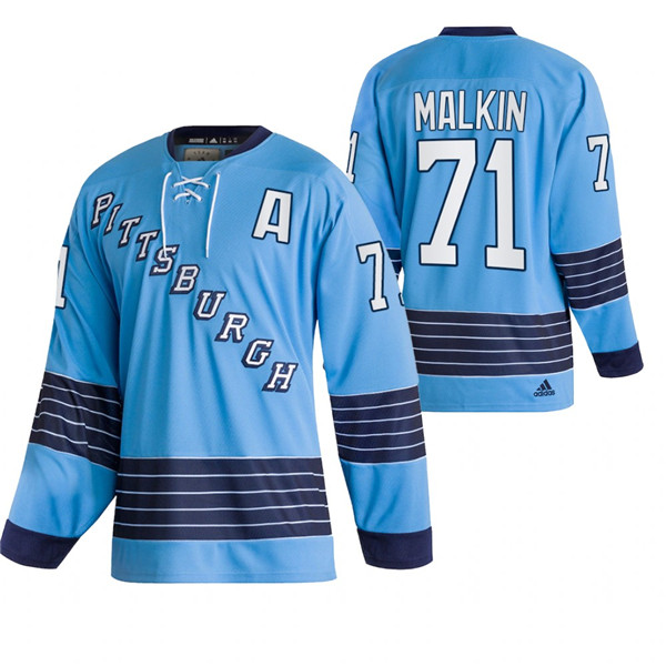 Pittsburgh Penguins #71 Evgeni Malkin Adidas Men's NHL Light Blue Team Classics Authentic Jersey