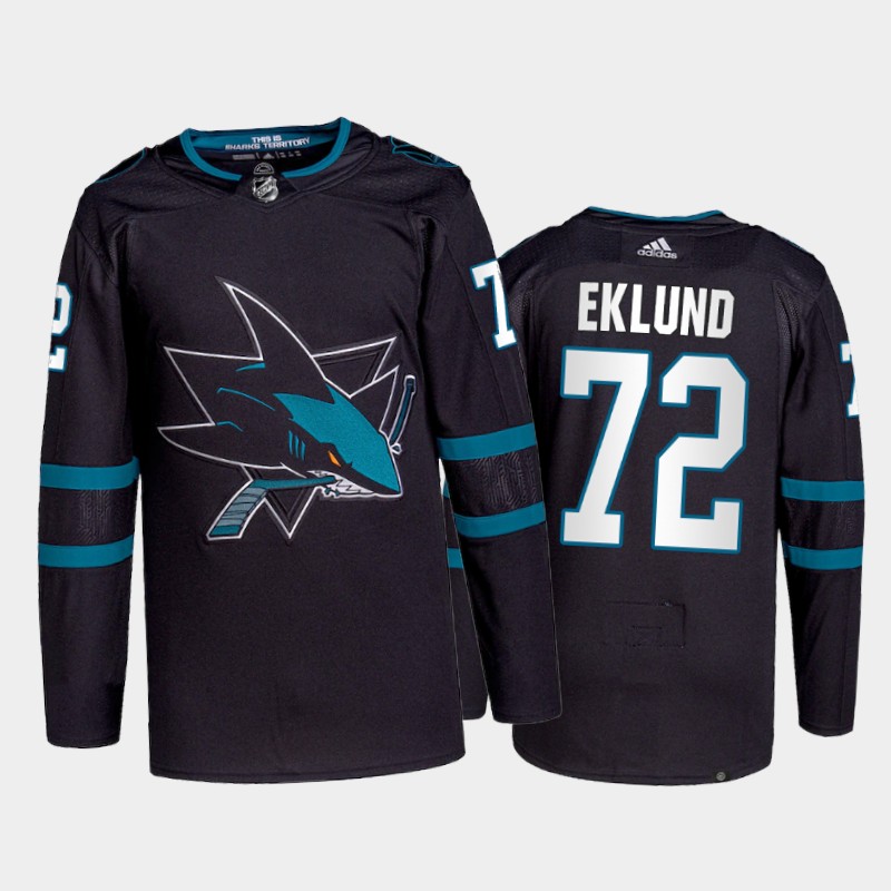 Adidas Sharks #72 William Eklund Men's 2021-22 Alternate Authentic NHL Jersey - Black