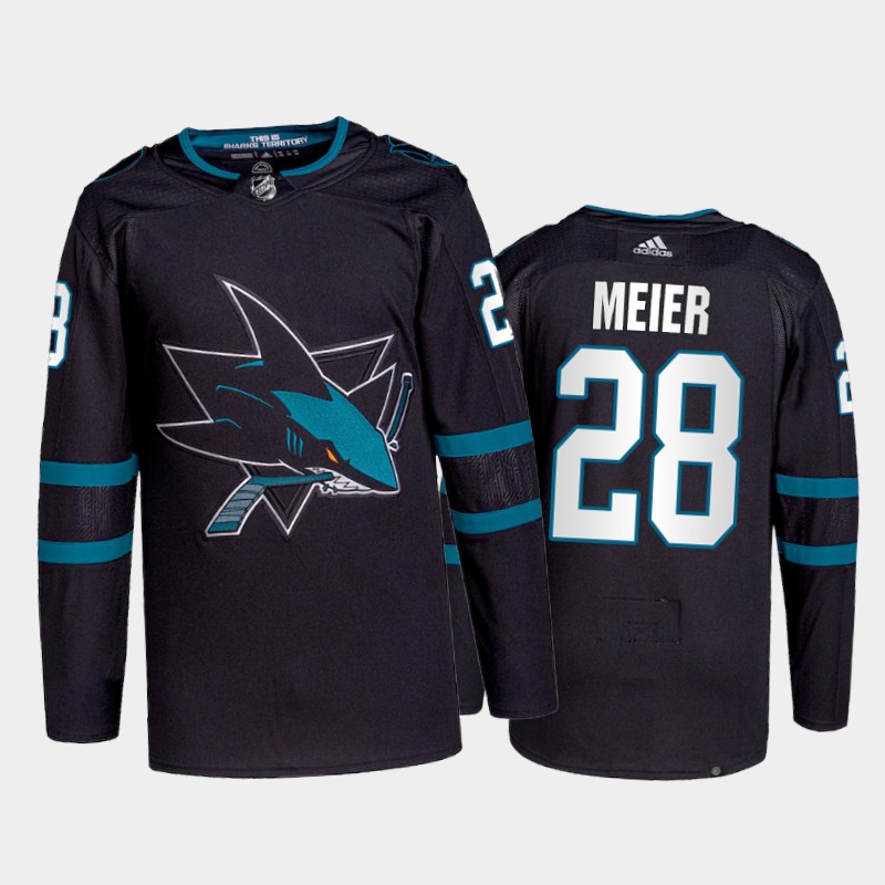 Adidas Sharks #28 Timo Meier Men's 2021-22 Alternate Authentic NHL Jersey - Black