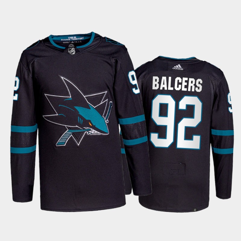 Adidas Sharks #92 Rudolfs Balcers Men's 2021-22 Alternate Authentic NHL Jersey - Black