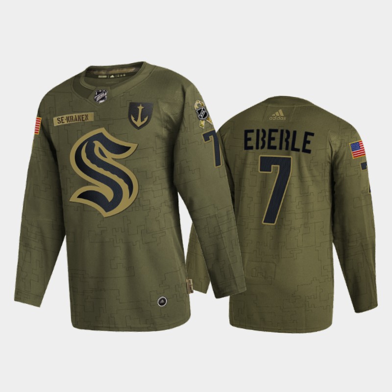 Seattle Kraken #7 Jordan Eberle Men's Adidas Veterans Day 2022 Military Appreciation NHL Jersey - Olive