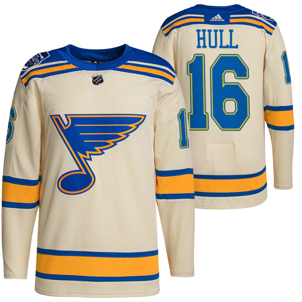 St. Louis Blues #16 Brett Hull Men's Adidas 2022 Winter Classic NHL Authentic Jersey Cream