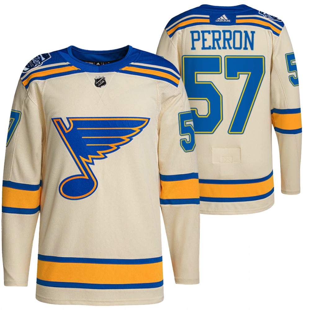 St. Louis Blues #57 David Perron Men's Adidas 2022 Winter Classic NHL Authentic Jersey Cream