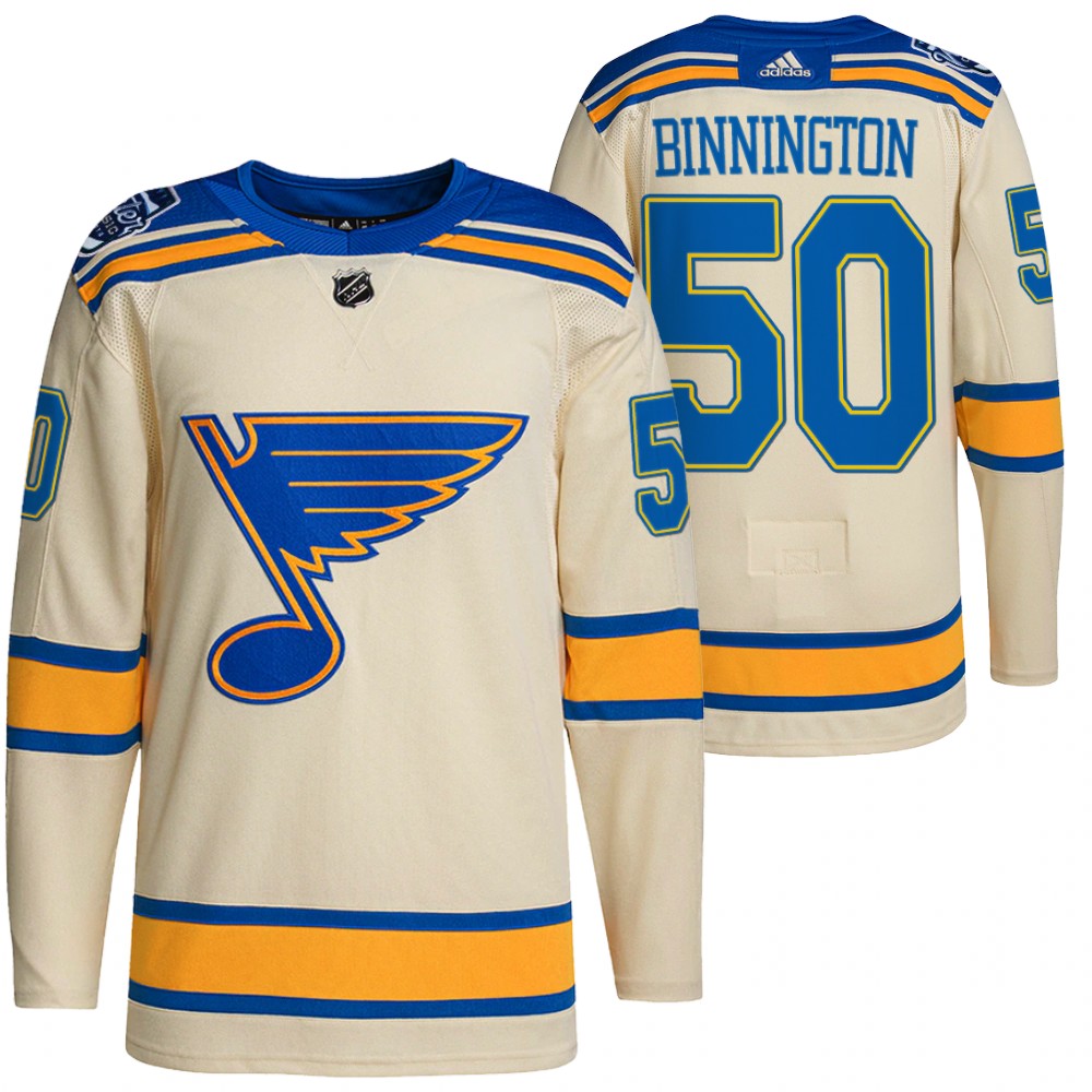 St. Louis Blues #50 Jordan Binnington Men's Adidas 2022 Winter Classic NHL Authentic Jersey Cream