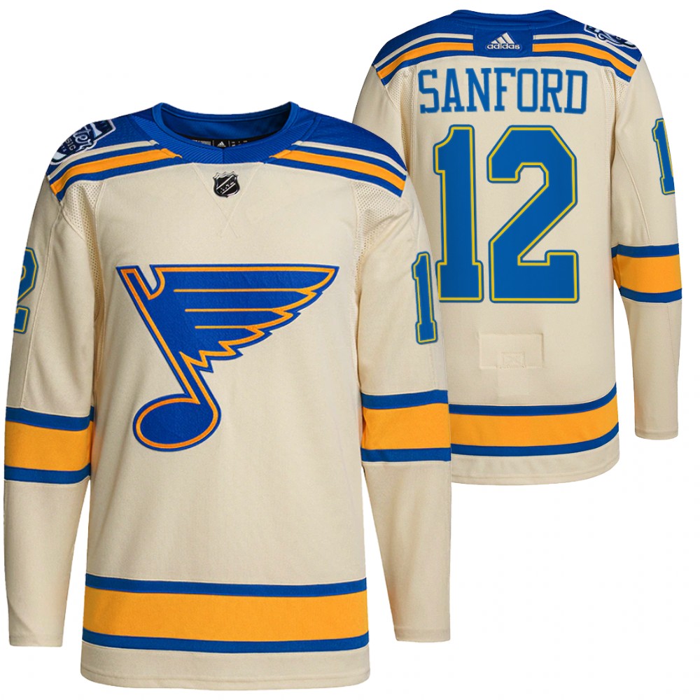 St. Louis Blues #12 Zach Sanford Men's Adidas 2022 Winter Classic NHL Authentic Jersey Cream