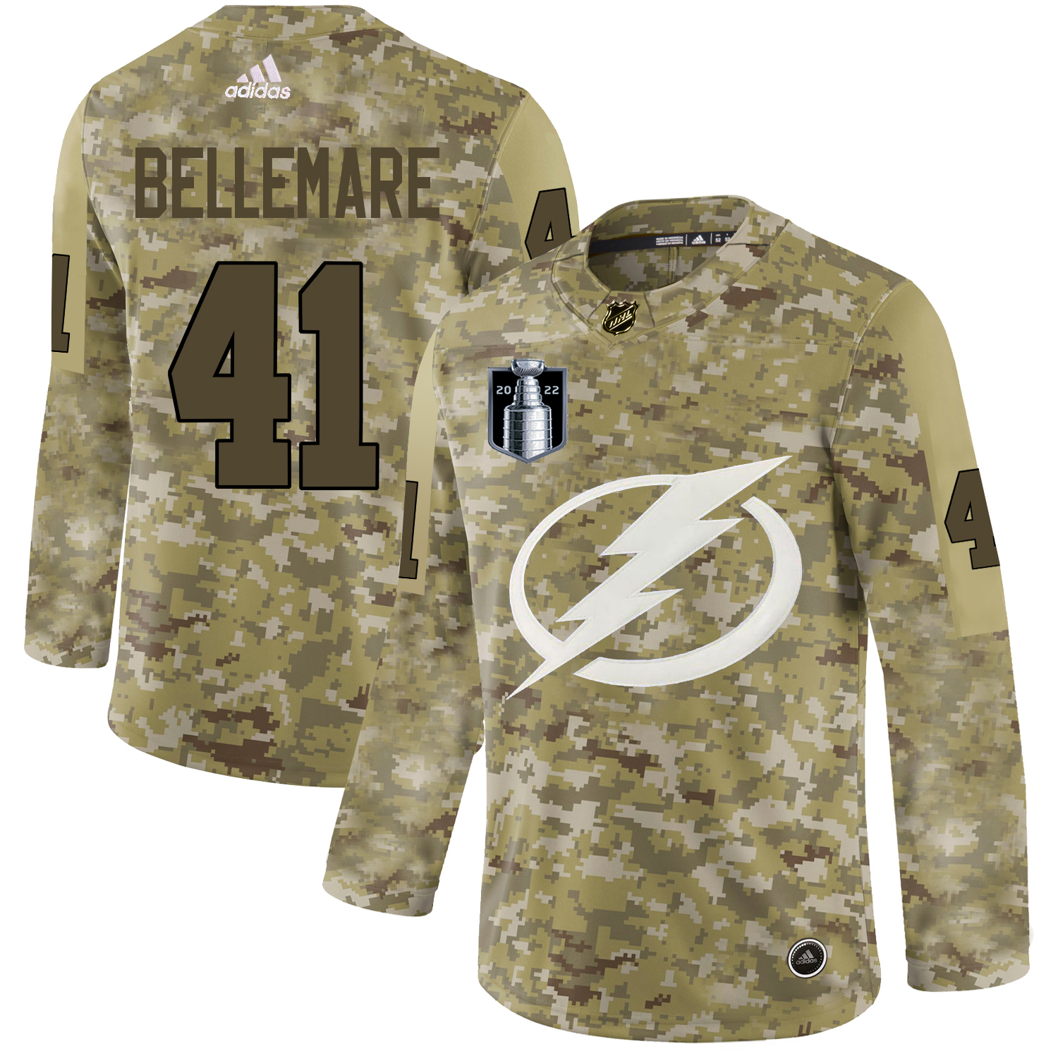 Adidas Lightning #41 Pierre-Edouard Bellemare Camo 2022 Stanley Cup Final Patch Authentic Stitched NHL Jersey