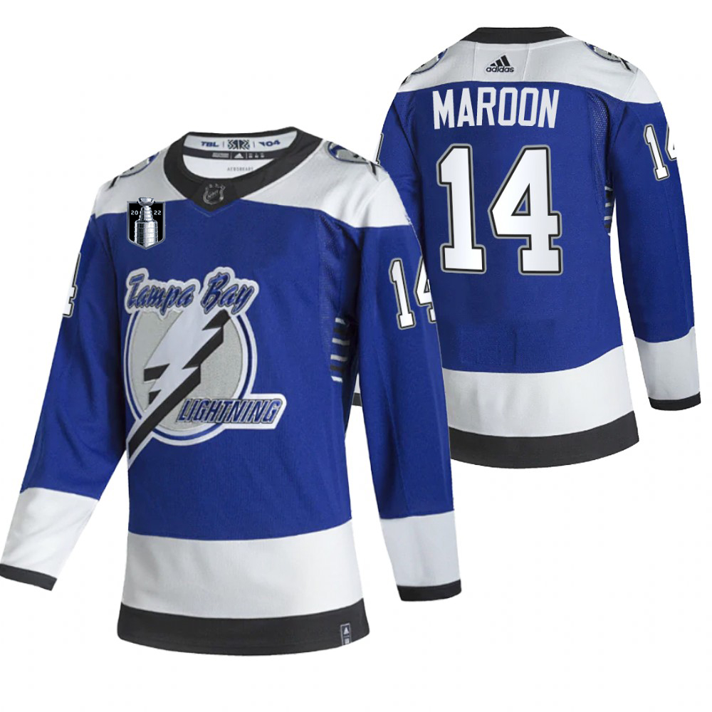 Tampa Bay Lightning #14 Patrick Maroon Blue Men's Adidas 2022 Stanley Cup Final Patch Reverse Retro Alternate NHL Jersey