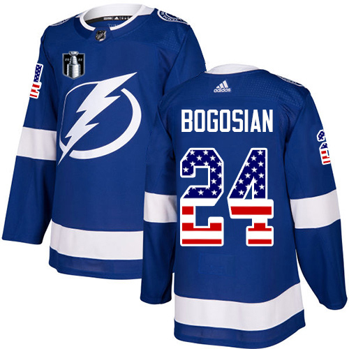 Adidas Lightning #24 Zach Bogosian Blue 2022 Stanley Cup Final Patch Home Authentic USA Flag Stitched NHL Jersey