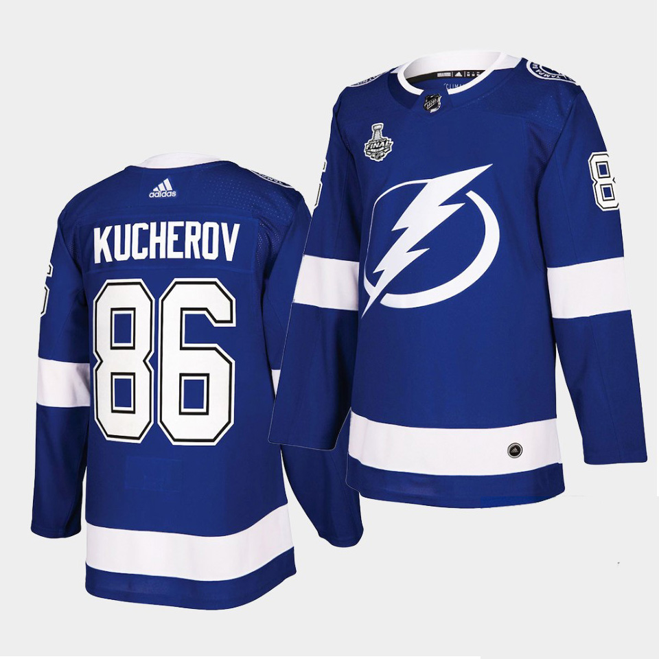 Adidas Lightning #86 Nikita Kucherov Blue Home Authentic 2021 NHL Stanley Cup Final Patch Jersey