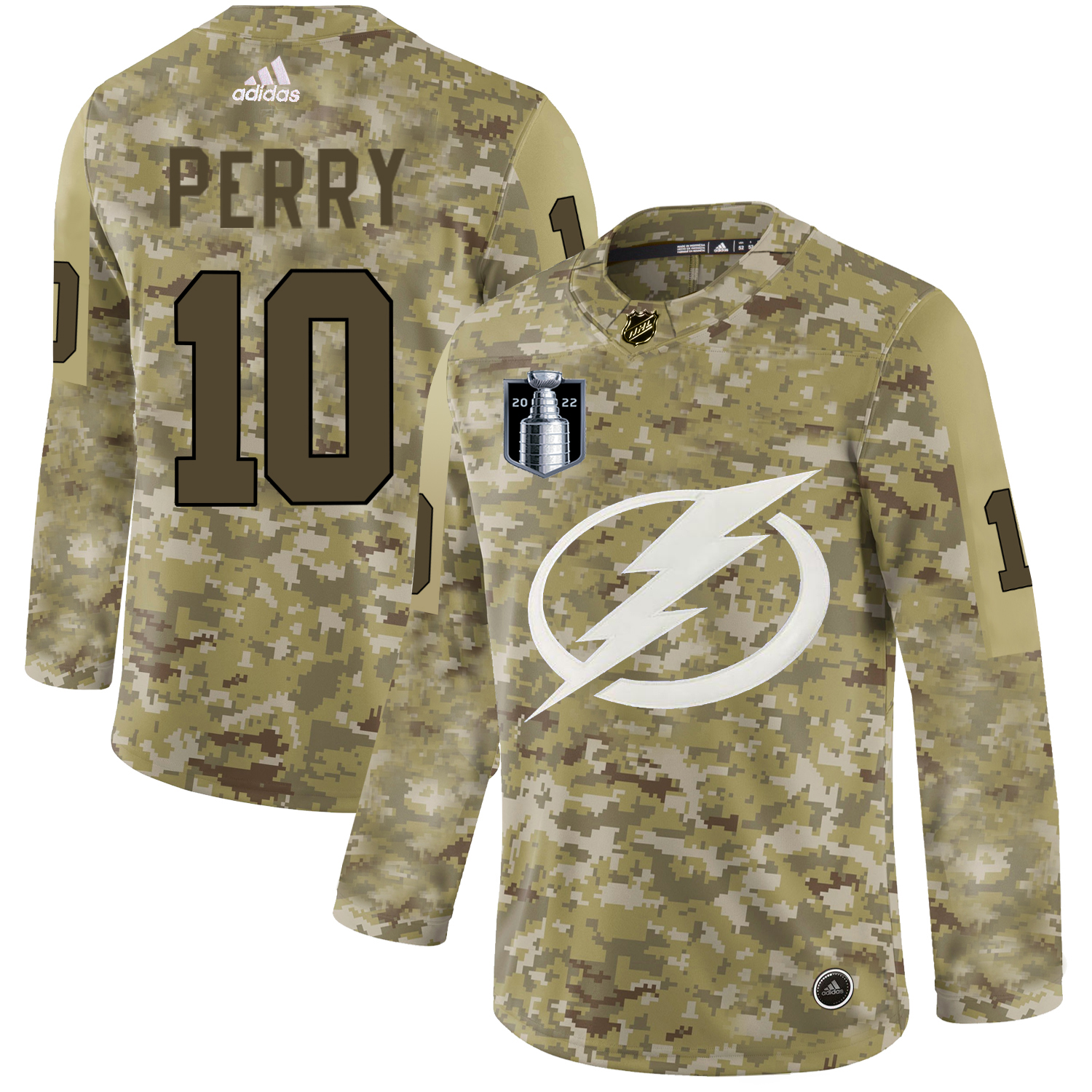 Adidas Lightning #10 Corey Perry Camo 2022 Stanley Cup Final Patch Authentic Stitched NHL Jersey