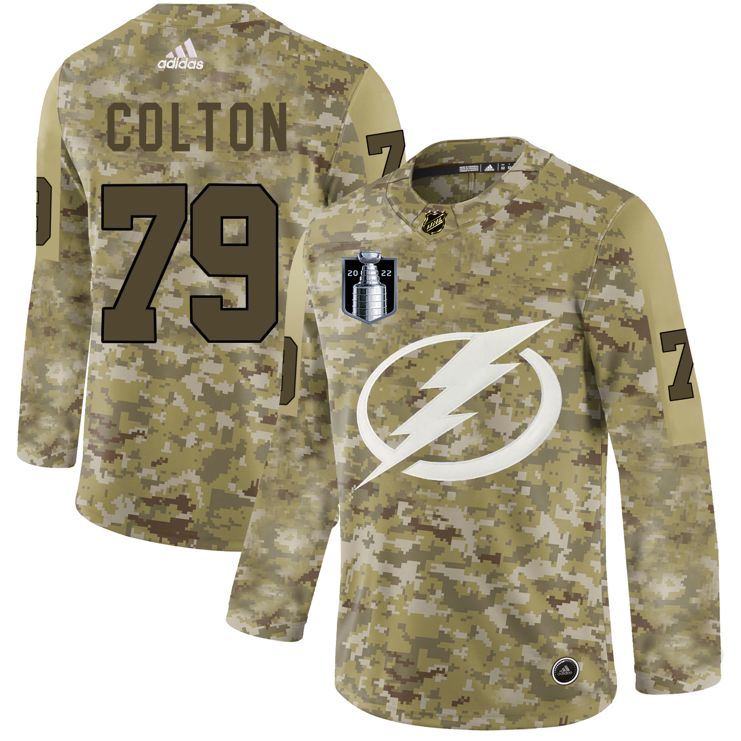 Adidas Lightning #79 Ross Colton Camo 2022 Stanley Cup Final Patch Authentic Stitched NHL Jersey