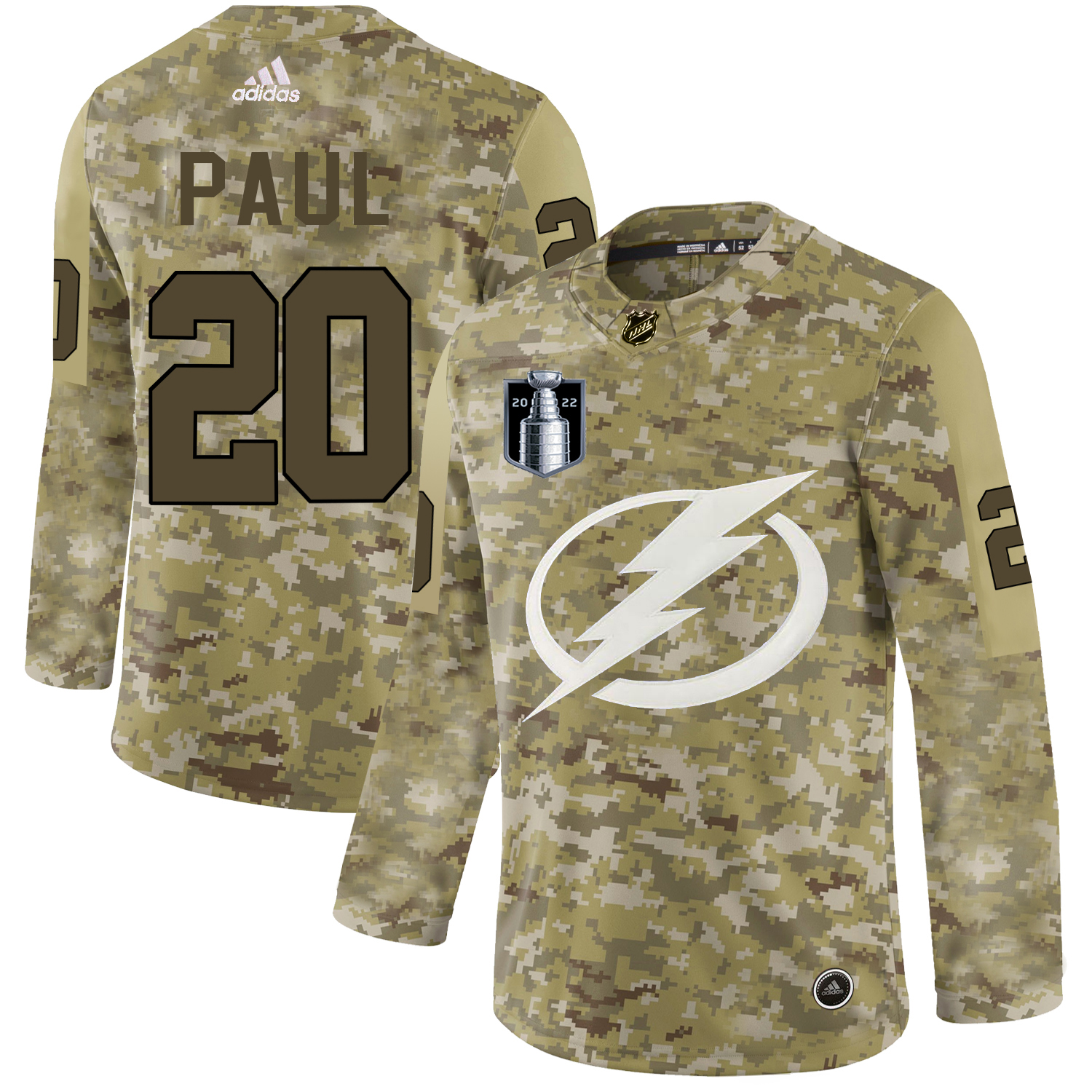 Adidas Lightning #20 Nicholas Paul Camo 2022 Stanley Cup Final Patch Authentic Stitched NHL Jersey