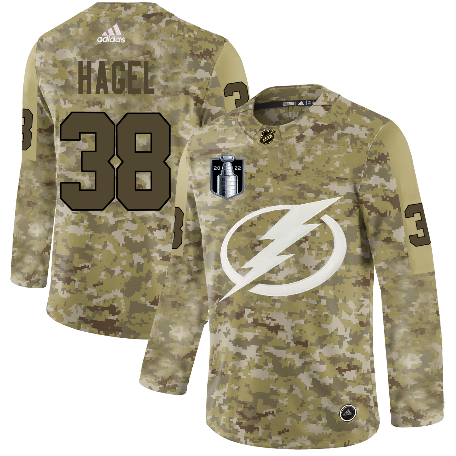 Adidas Lightning #38 Brandon Hagel Camo 2022 Stanley Cup Final Patch Authentic Stitched NHL Jersey