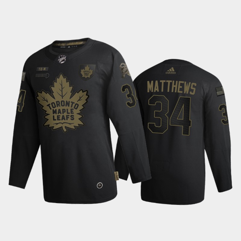 Toronto Maple Leafs #34 Auston Matthews Men's Adidas 2020 Veterans Day Authentic NHL Jersey - Black