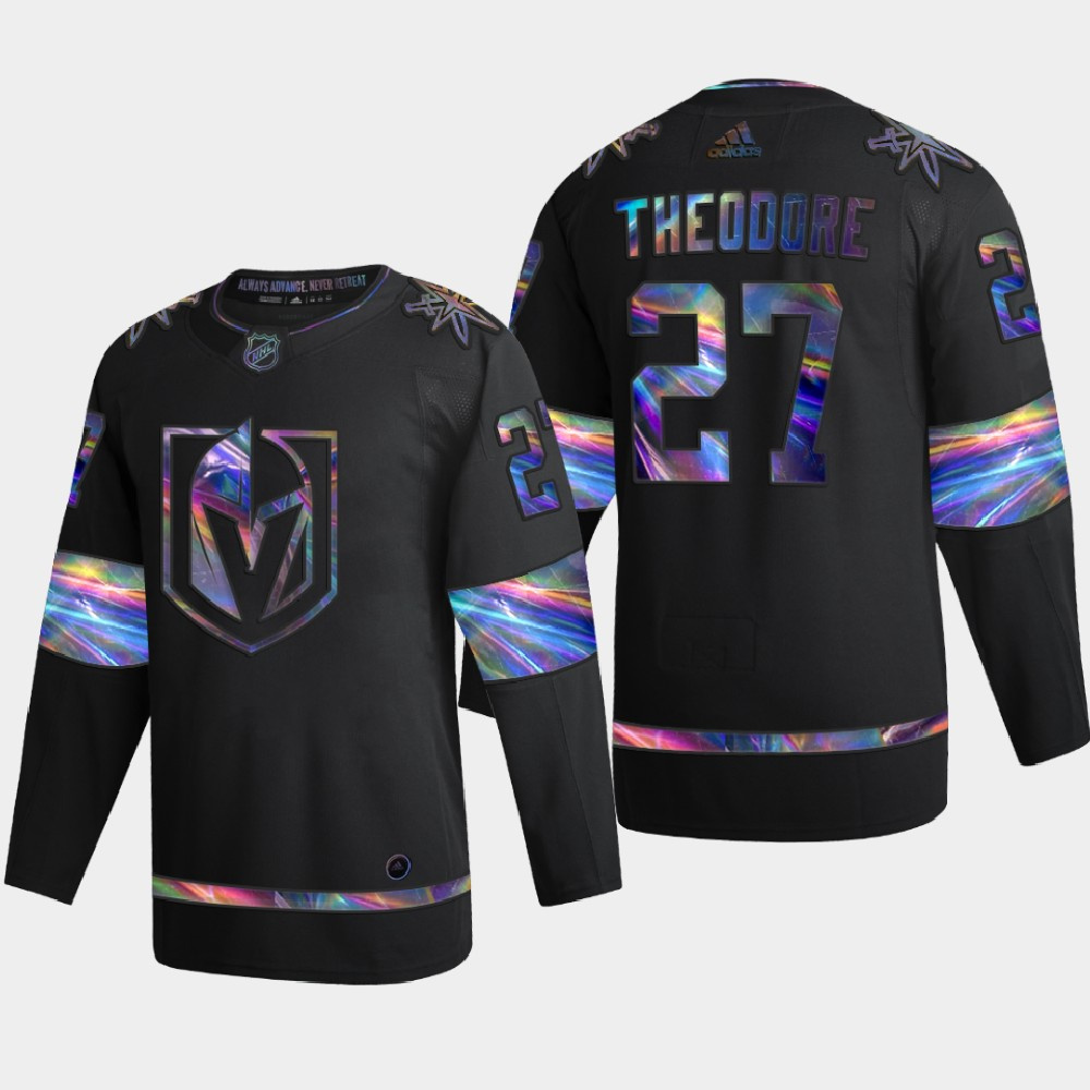 Vegas Golden Knights #27 Shea Theodore Men's Nike Iridescent Holographic Collection MLB Jersey - Black