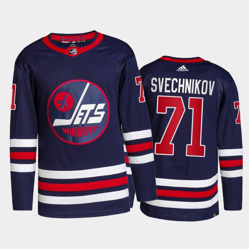 Adidas Jets #71 Evgeny Svechnikov Men's 2021-22 Alternate Authentic NHL Jersey - Navy