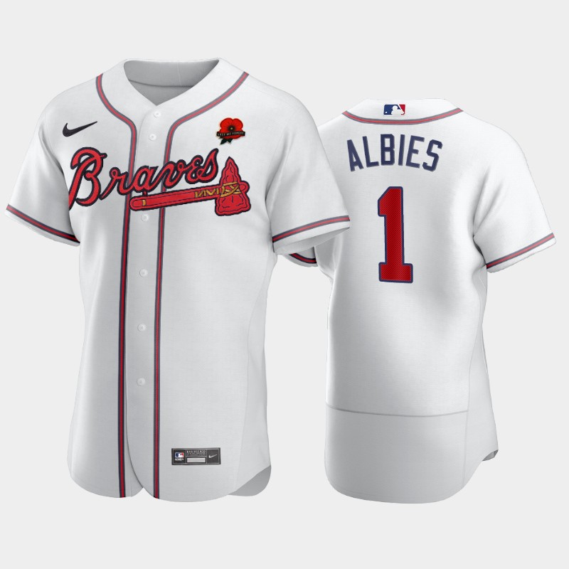 Atlanta Braves #1 Ozzie Albies Men's Nike Authentic 2021 Memorial Day MLB Jersey - White