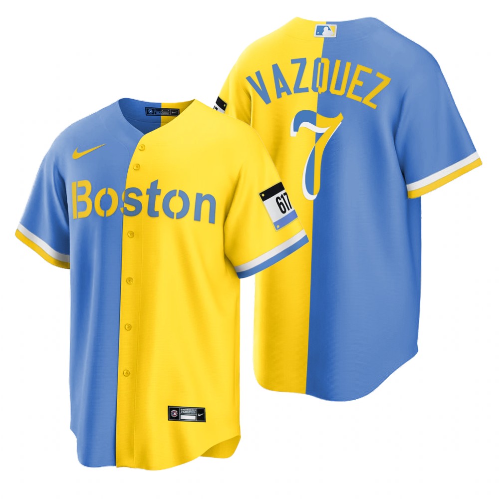 Boston Red Sox #7 Christian Vazquez Blue Gold Nike Men's MLB 2022 City Connect Game Jersey