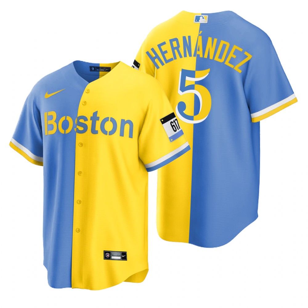 Boston Red Sox #5 Kike Hernandez Blue Gold Nike Men's MLB 2022 City Connect Game Jersey